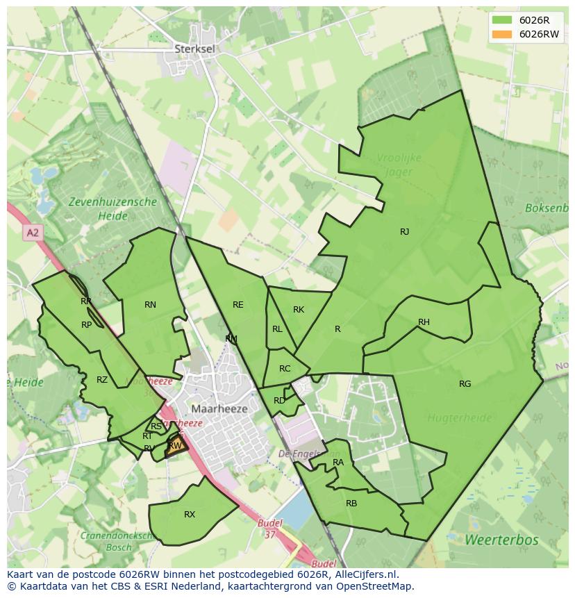 Afbeelding van het postcodegebied 6026 RW op de kaart.