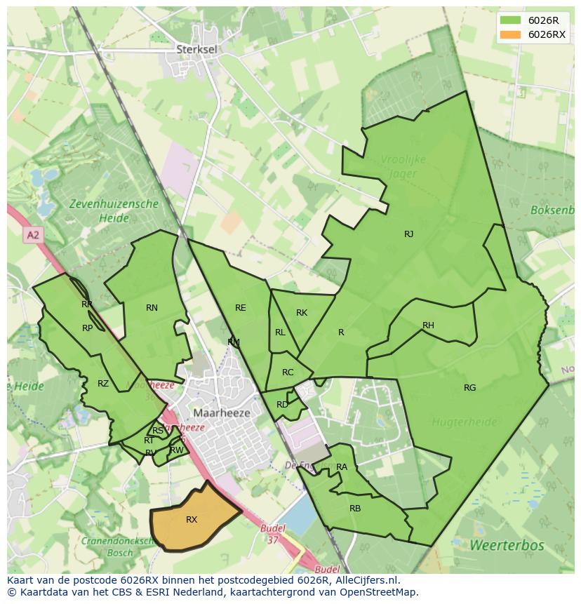 Afbeelding van het postcodegebied 6026 RX op de kaart.