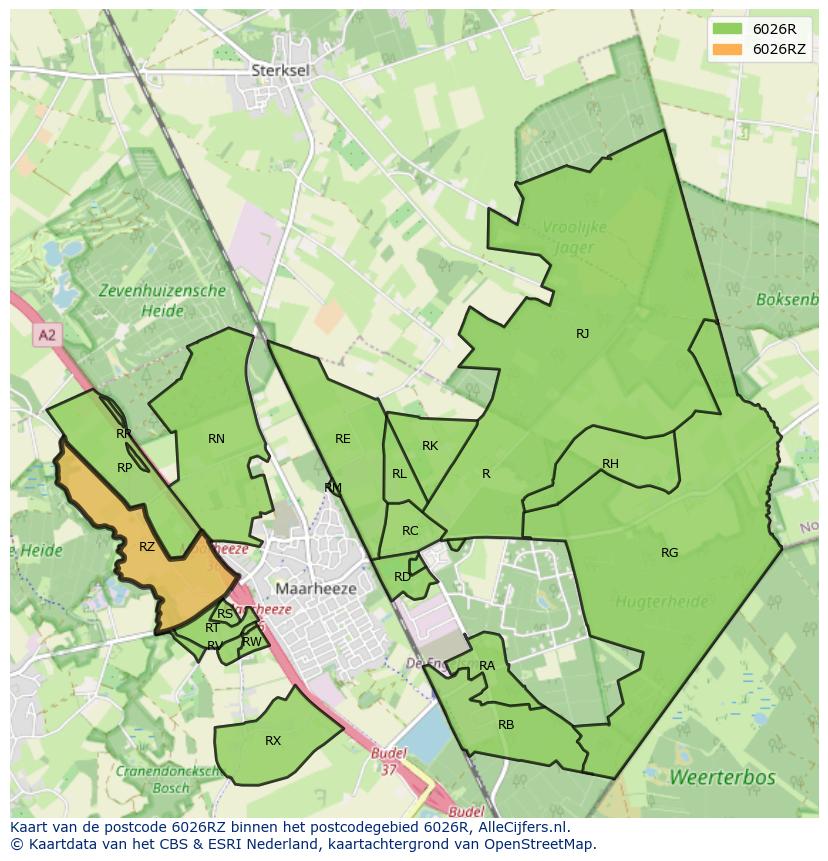 Afbeelding van het postcodegebied 6026 RZ op de kaart.