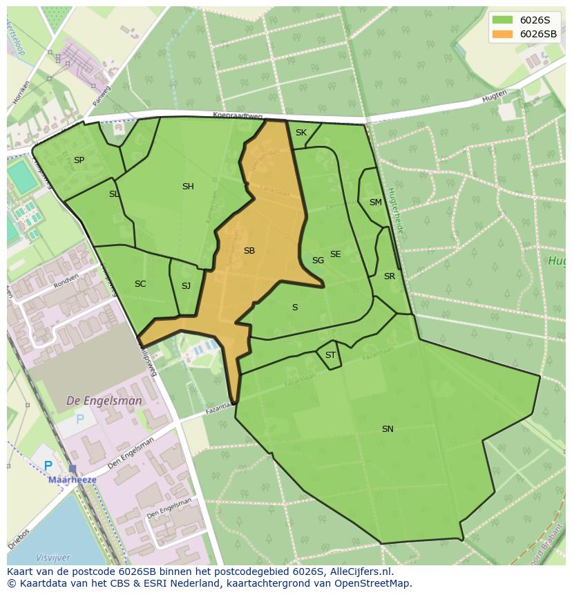 Afbeelding van het postcodegebied 6026 SB op de kaart.