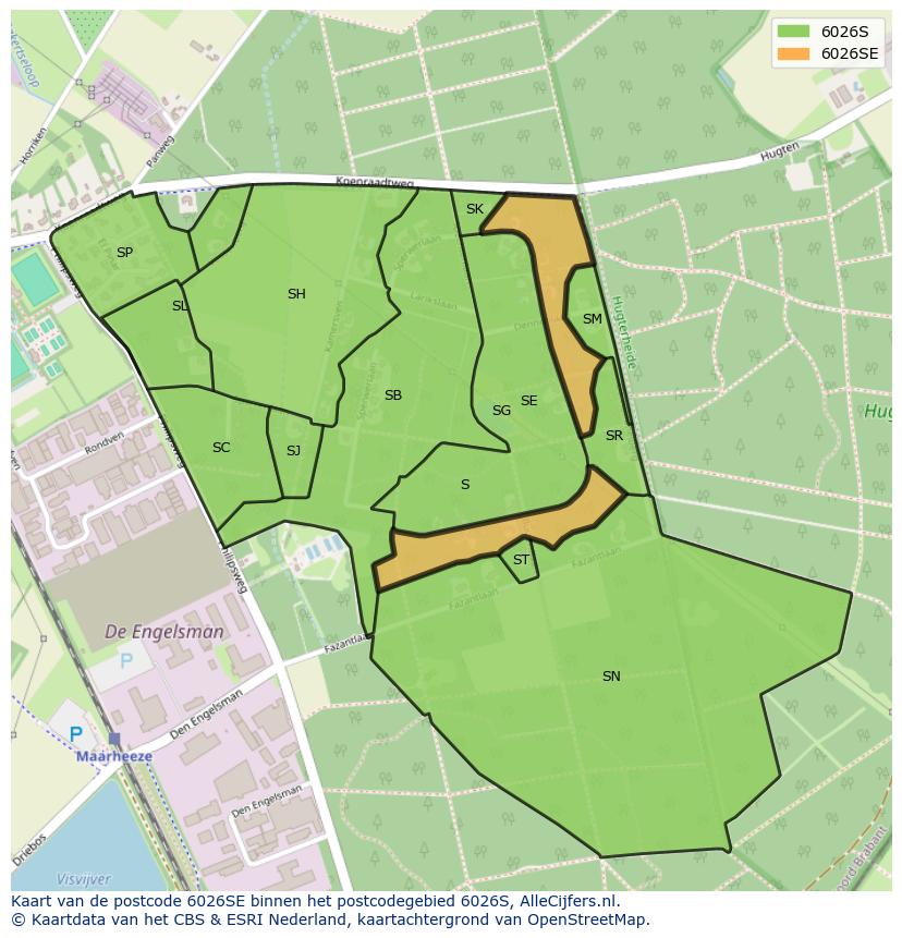 Afbeelding van het postcodegebied 6026 SE op de kaart.