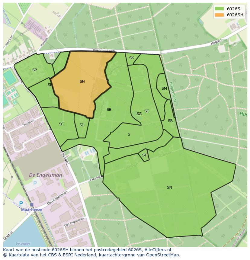 Afbeelding van het postcodegebied 6026 SH op de kaart.