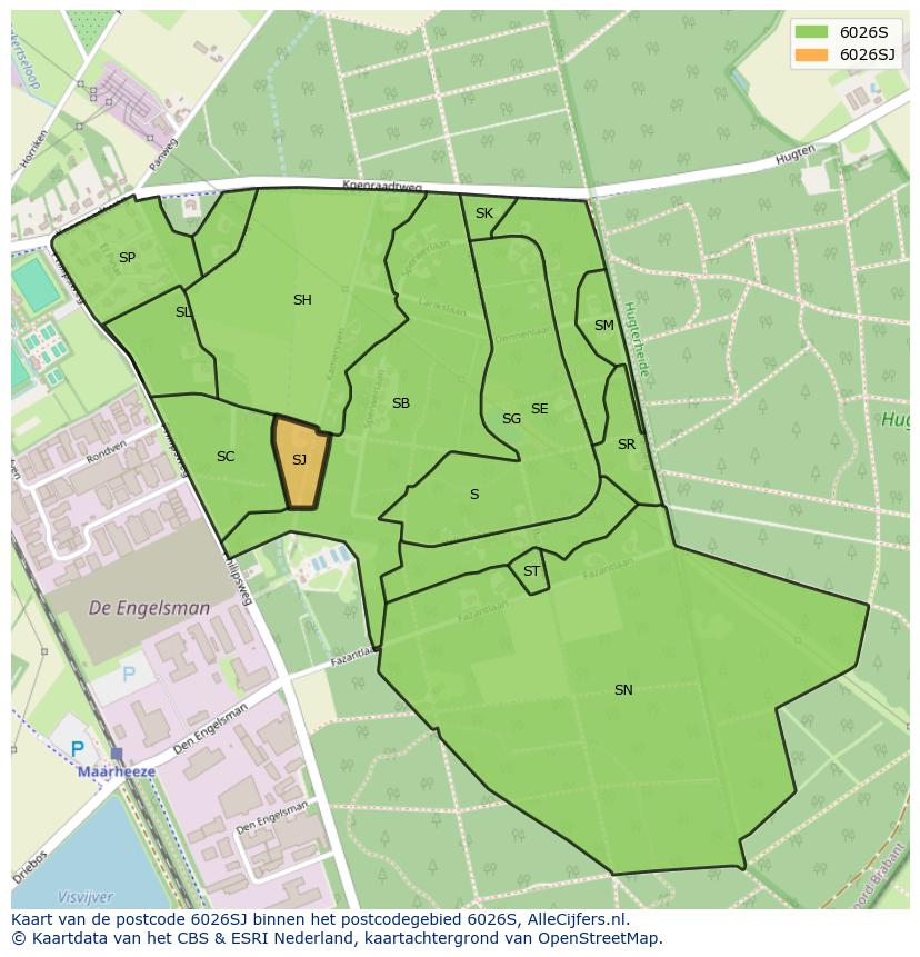 Afbeelding van het postcodegebied 6026 SJ op de kaart.