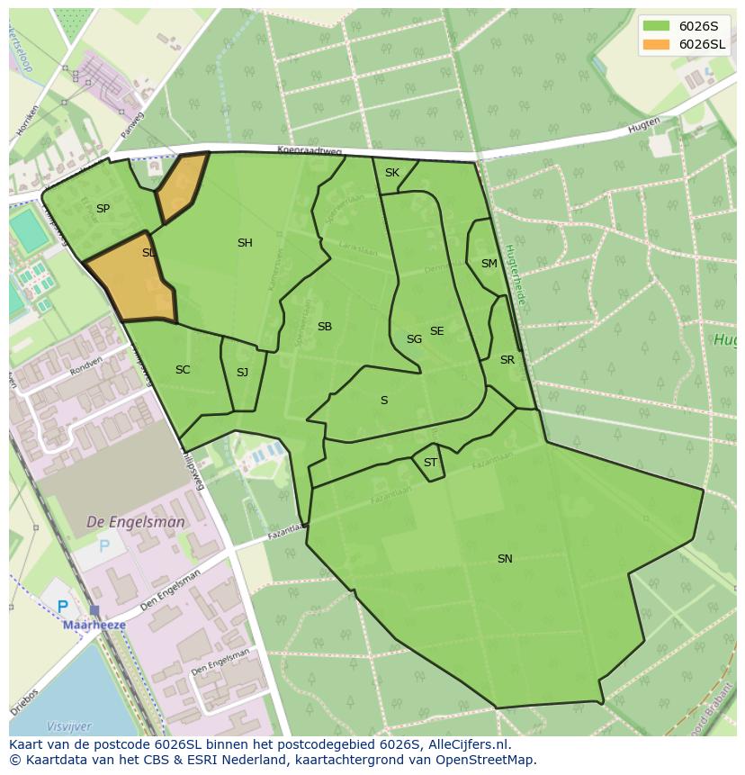 Afbeelding van het postcodegebied 6026 SL op de kaart.