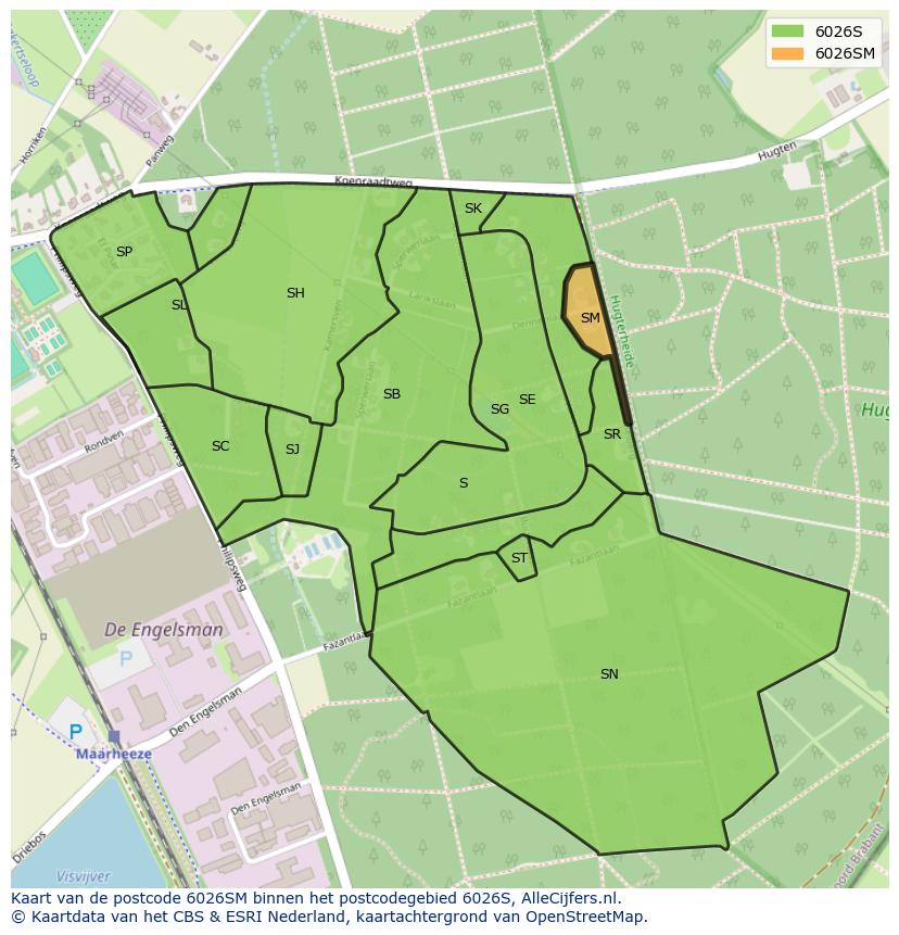 Afbeelding van het postcodegebied 6026 SM op de kaart.