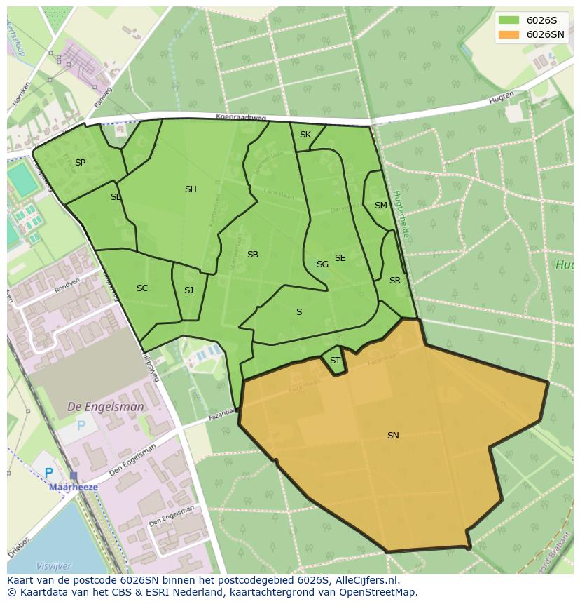 Afbeelding van het postcodegebied 6026 SN op de kaart.