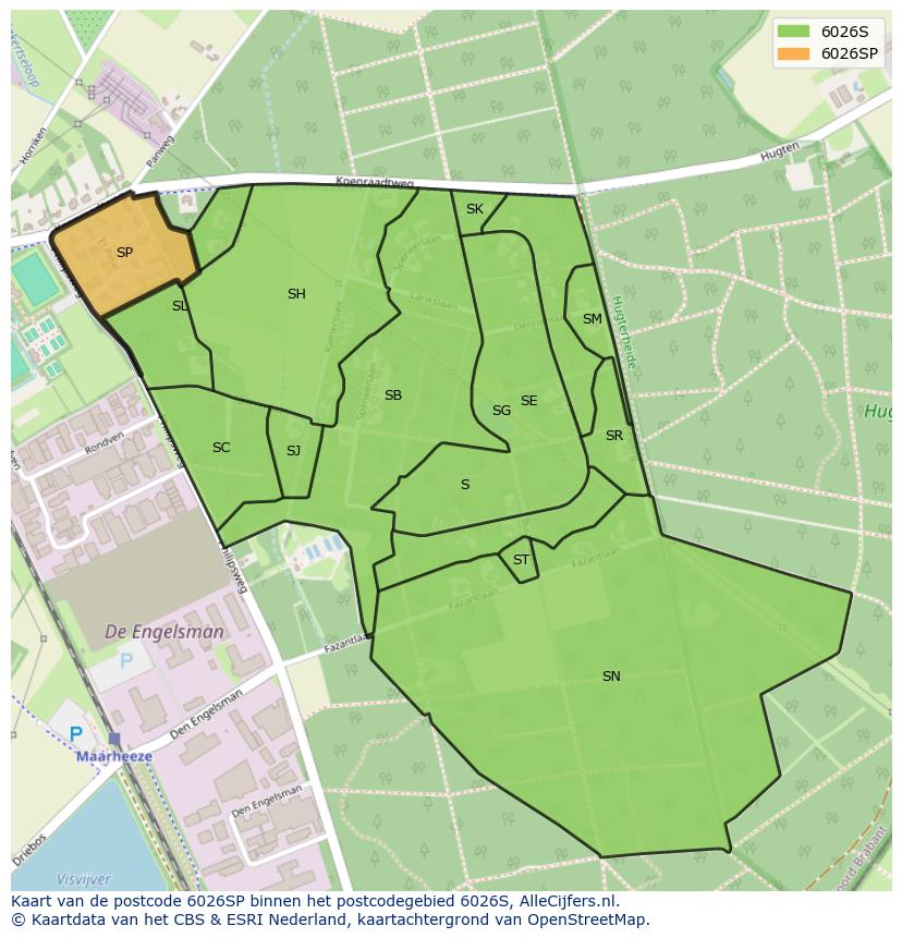 Afbeelding van het postcodegebied 6026 SP op de kaart.