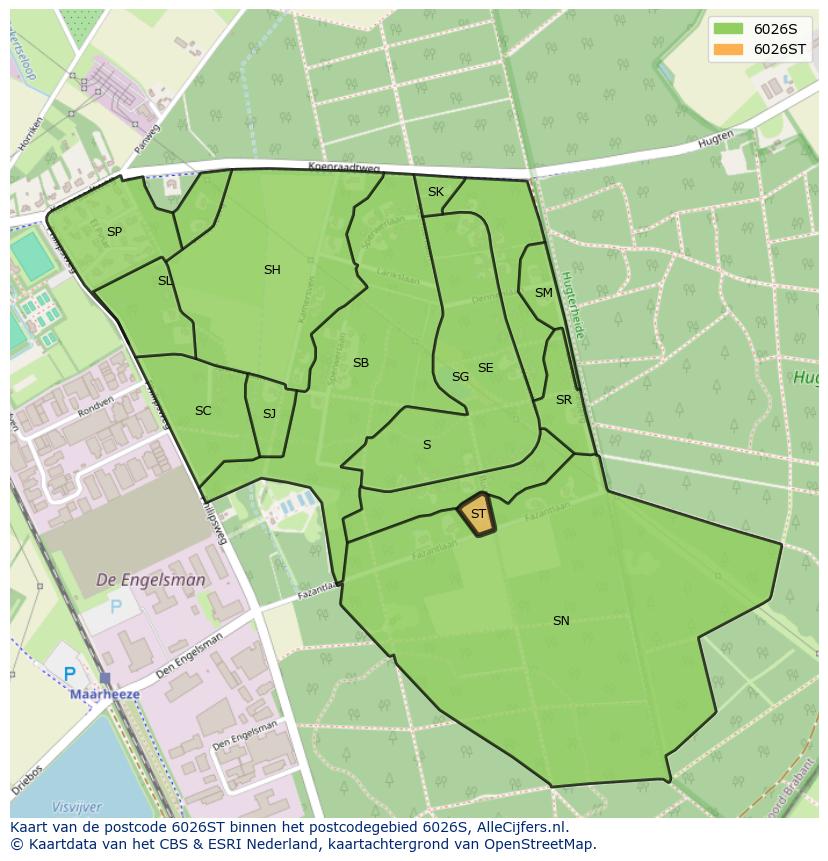 Afbeelding van het postcodegebied 6026 ST op de kaart.