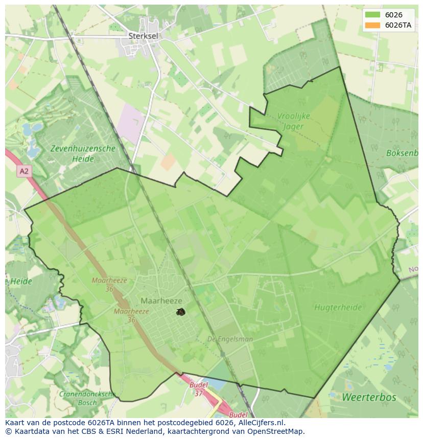 Afbeelding van het postcodegebied 6026 TA op de kaart.