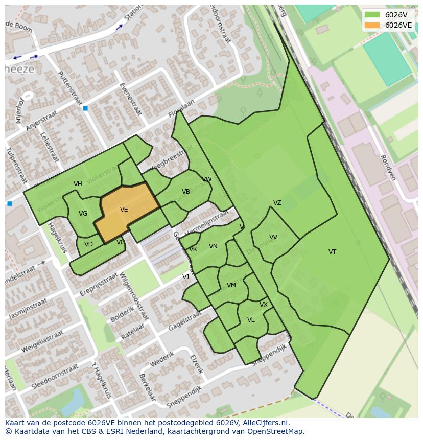 Afbeelding van het postcodegebied 6026 VE op de kaart.