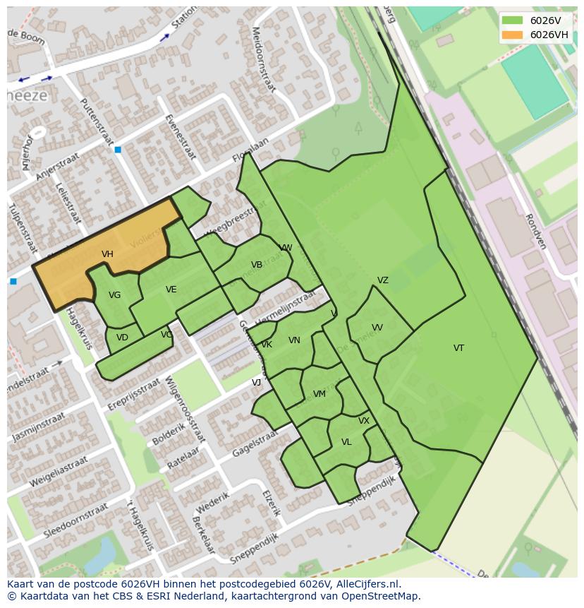 Afbeelding van het postcodegebied 6026 VH op de kaart.