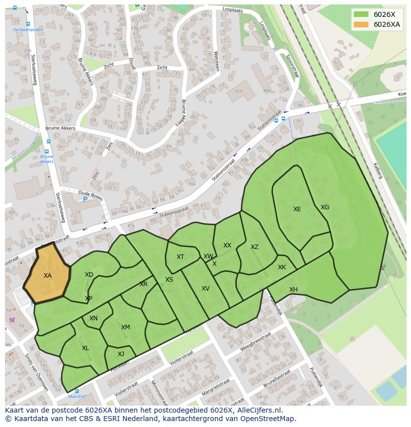 Afbeelding van het postcodegebied 6026 XA op de kaart.
