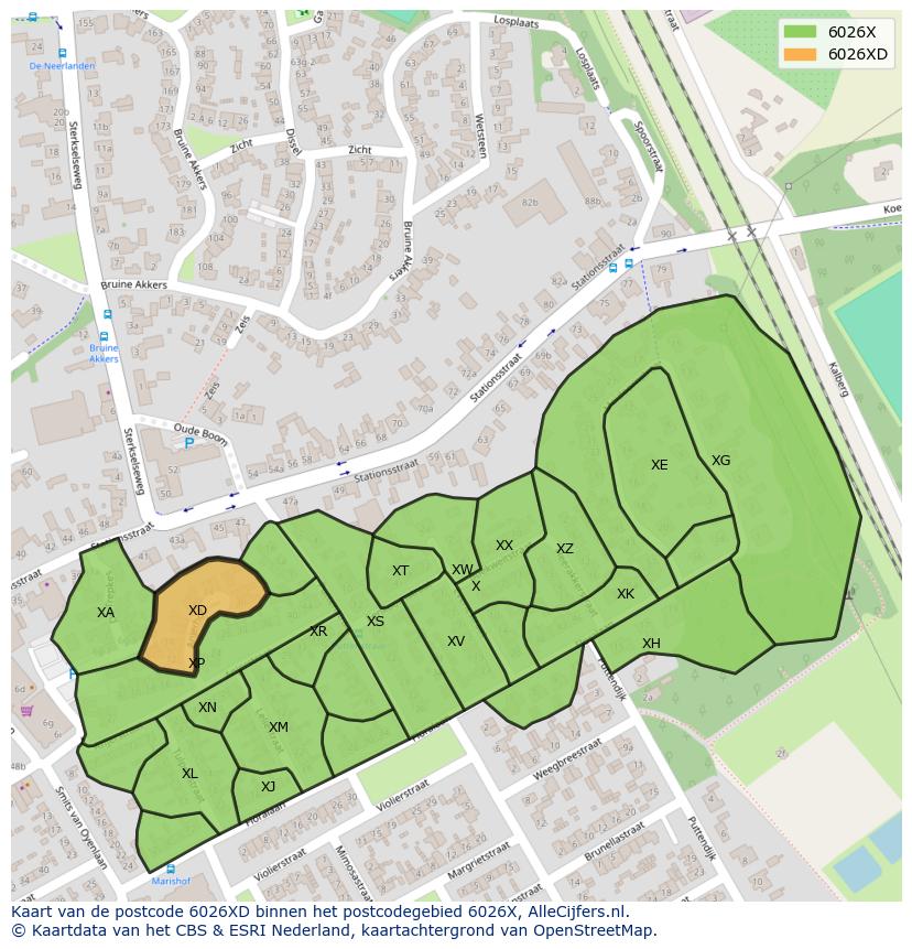 Afbeelding van het postcodegebied 6026 XD op de kaart.