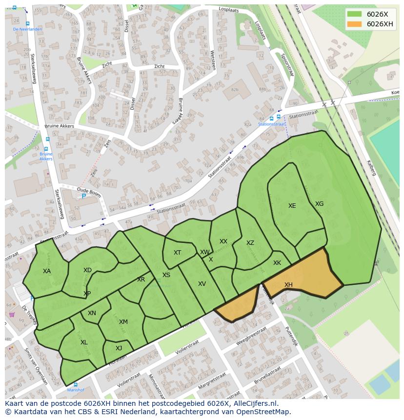 Afbeelding van het postcodegebied 6026 XH op de kaart.