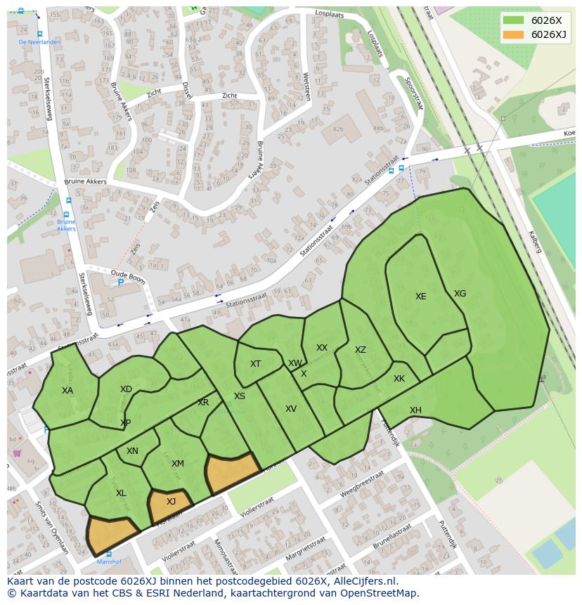 Afbeelding van het postcodegebied 6026 XJ op de kaart.