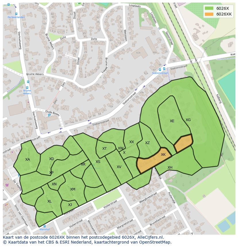 Afbeelding van het postcodegebied 6026 XK op de kaart.
