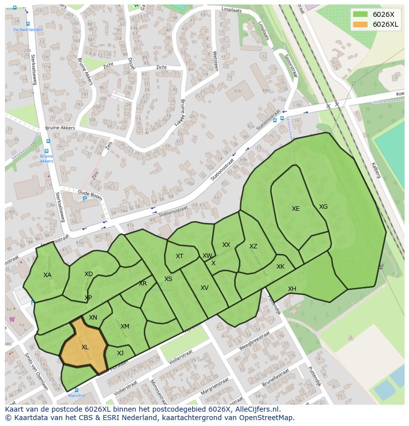 Afbeelding van het postcodegebied 6026 XL op de kaart.