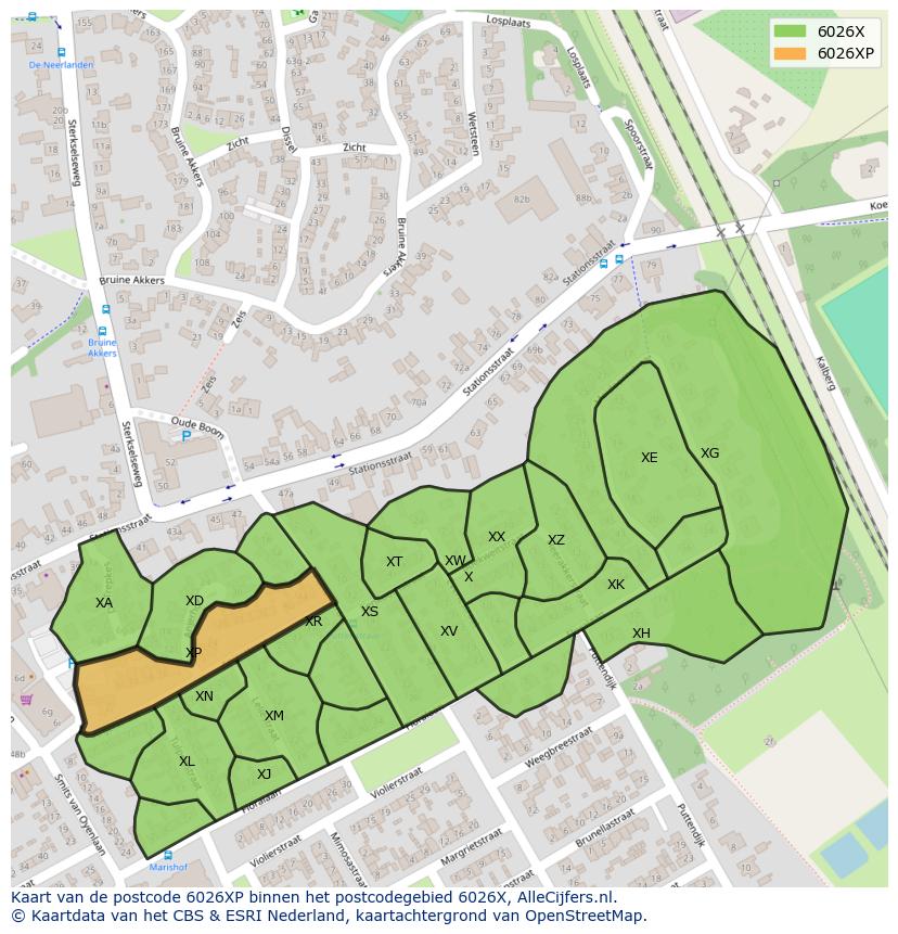 Afbeelding van het postcodegebied 6026 XP op de kaart.