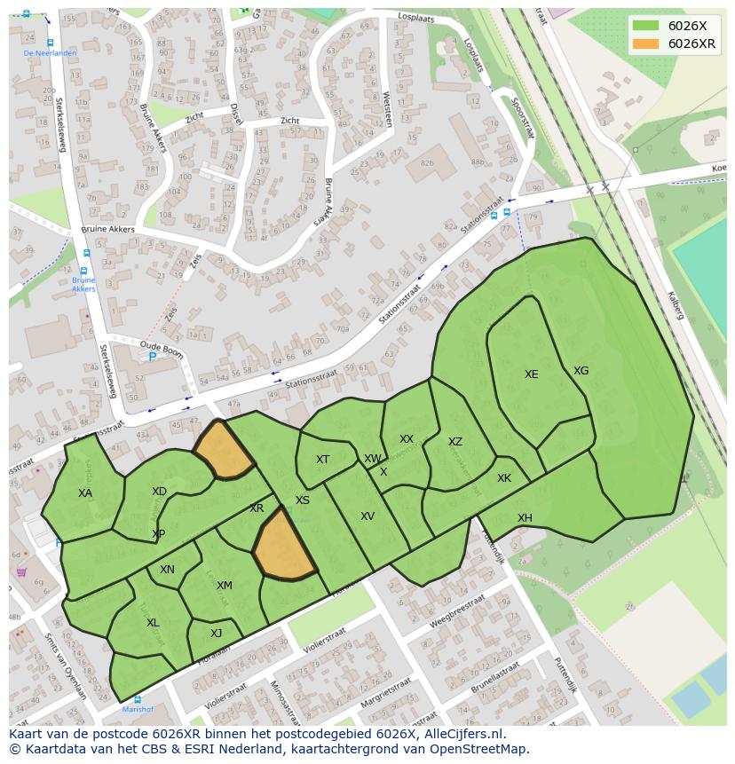 Afbeelding van het postcodegebied 6026 XR op de kaart.