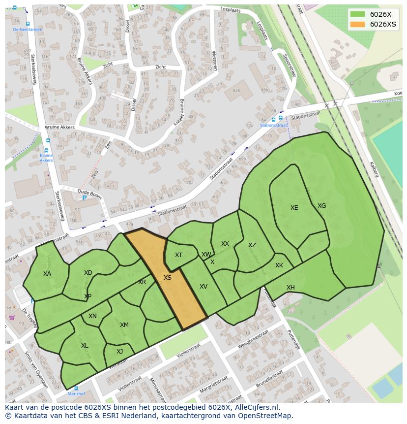 Afbeelding van het postcodegebied 6026 XS op de kaart.