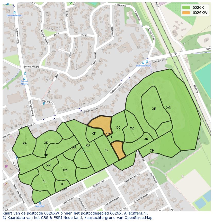 Afbeelding van het postcodegebied 6026 XW op de kaart.