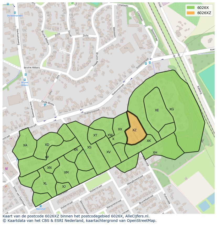 Afbeelding van het postcodegebied 6026 XZ op de kaart.