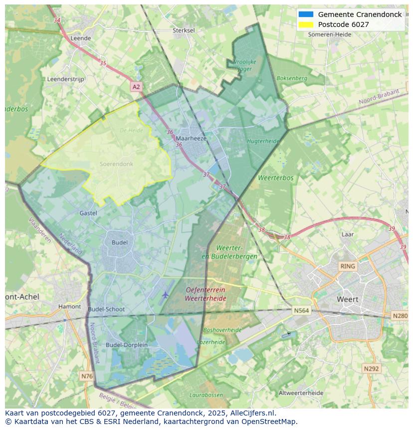 Afbeelding van het postcodegebied 6027 op de kaart.