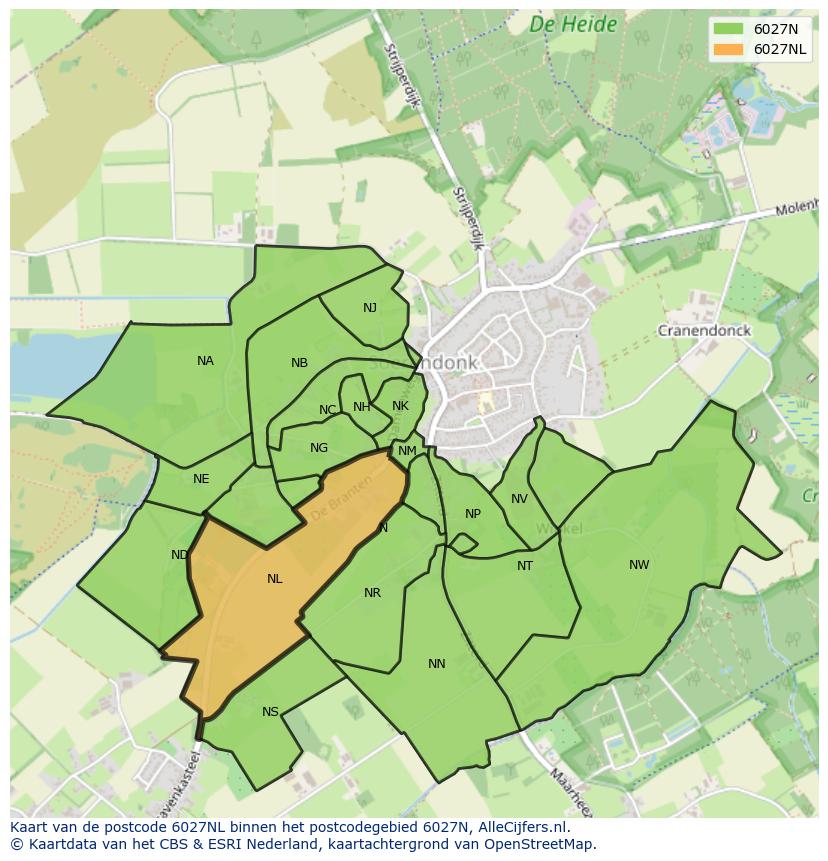 Afbeelding van het postcodegebied 6027 NL op de kaart.