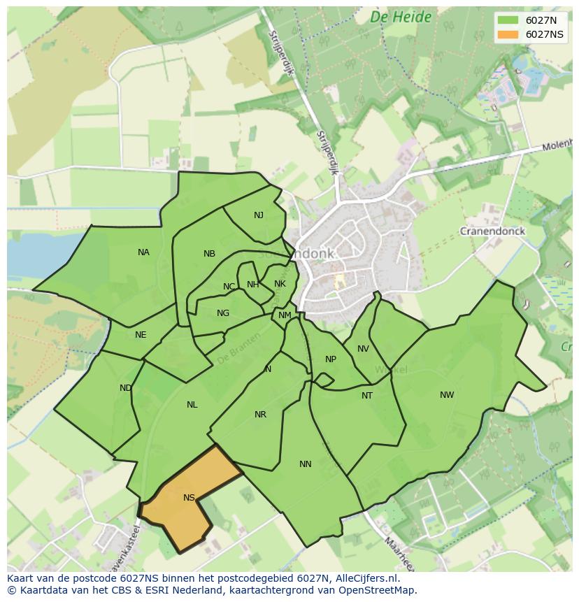 Afbeelding van het postcodegebied 6027 NS op de kaart.