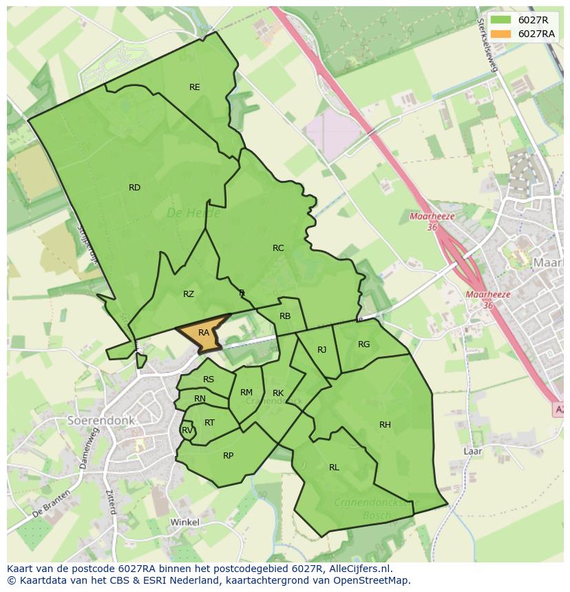 Afbeelding van het postcodegebied 6027 RA op de kaart.