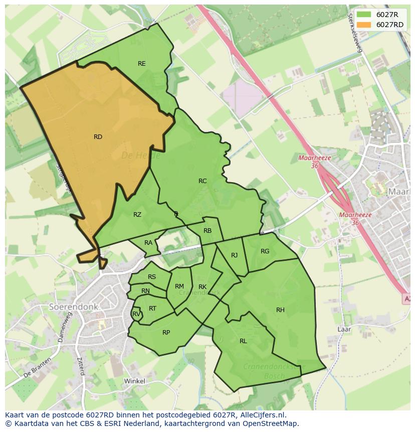 Afbeelding van het postcodegebied 6027 RD op de kaart.