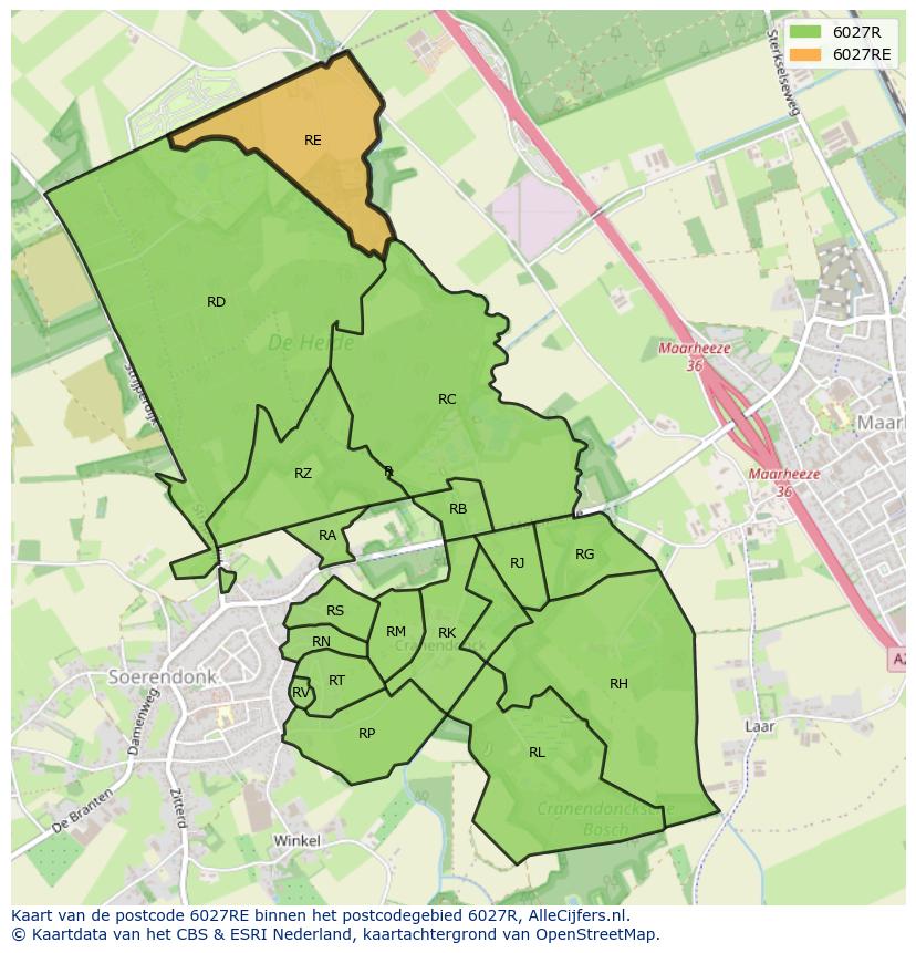 Afbeelding van het postcodegebied 6027 RE op de kaart.