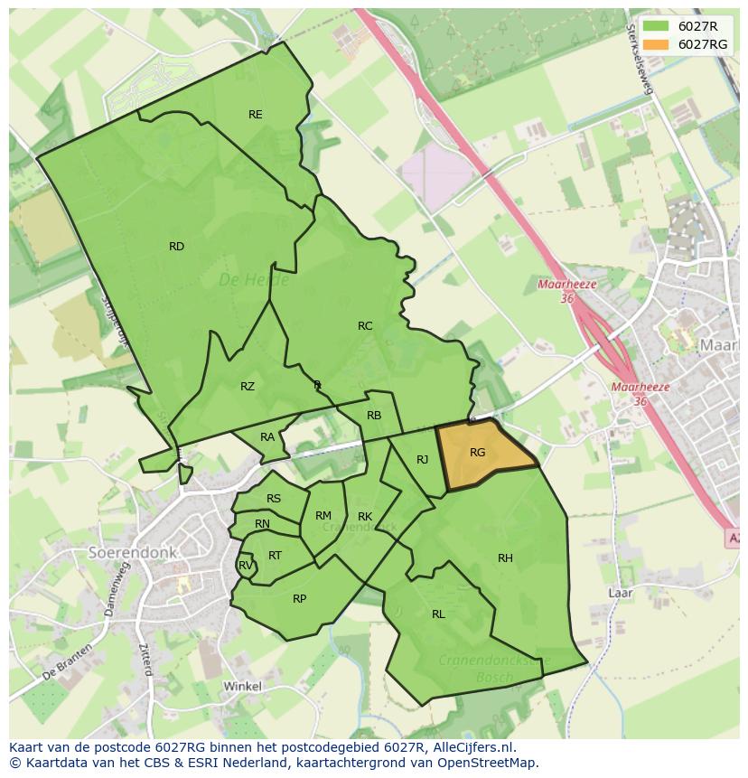 Afbeelding van het postcodegebied 6027 RG op de kaart.