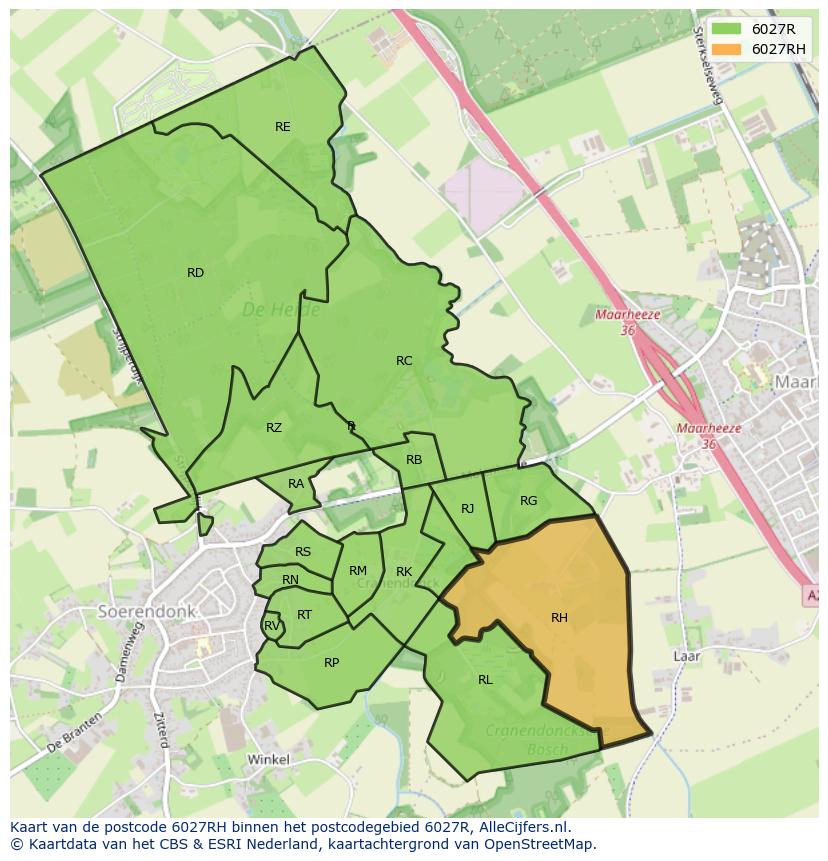 Afbeelding van het postcodegebied 6027 RH op de kaart.