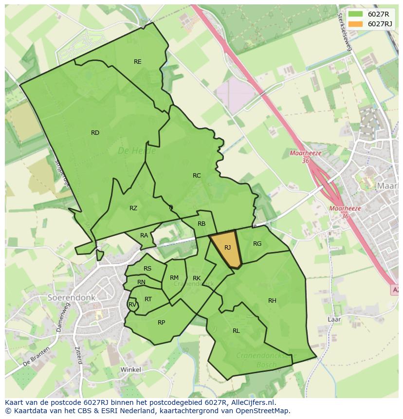 Afbeelding van het postcodegebied 6027 RJ op de kaart.