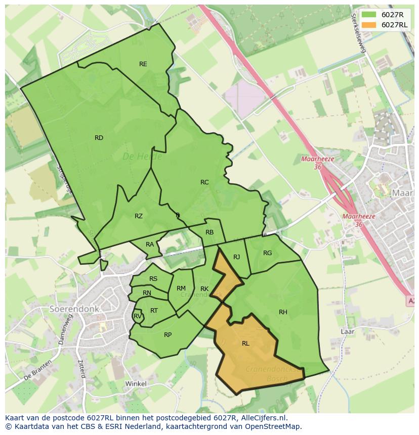 Afbeelding van het postcodegebied 6027 RL op de kaart.