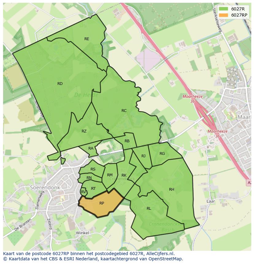 Afbeelding van het postcodegebied 6027 RP op de kaart.