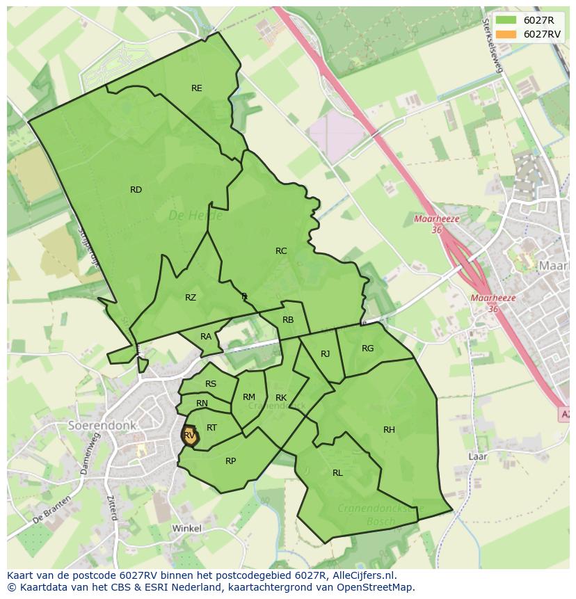Afbeelding van het postcodegebied 6027 RV op de kaart.