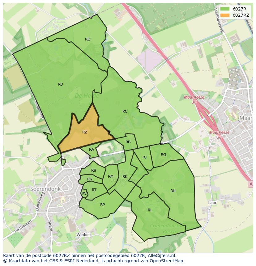 Afbeelding van het postcodegebied 6027 RZ op de kaart.