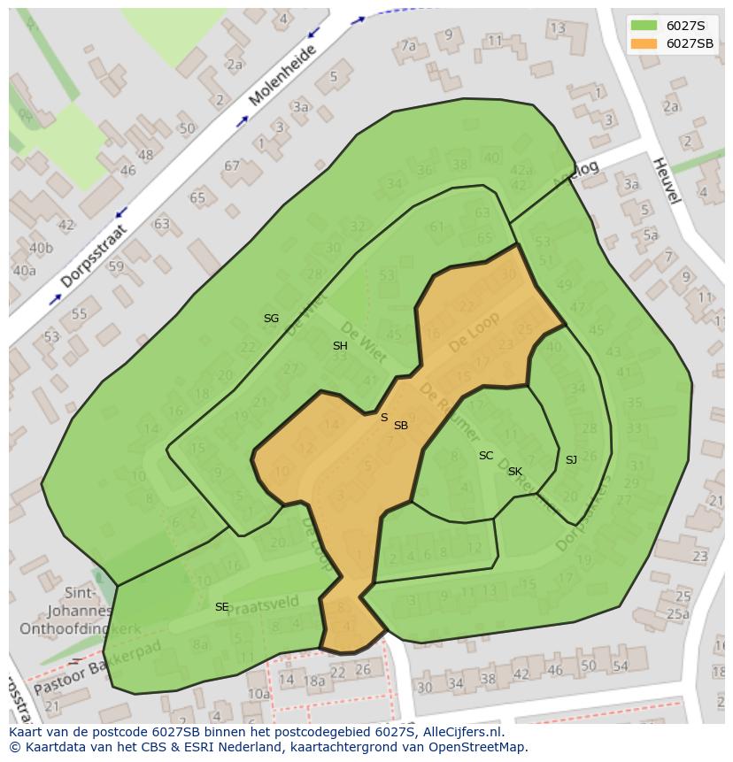 Afbeelding van het postcodegebied 6027 SB op de kaart.