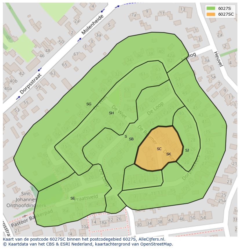 Afbeelding van het postcodegebied 6027 SC op de kaart.