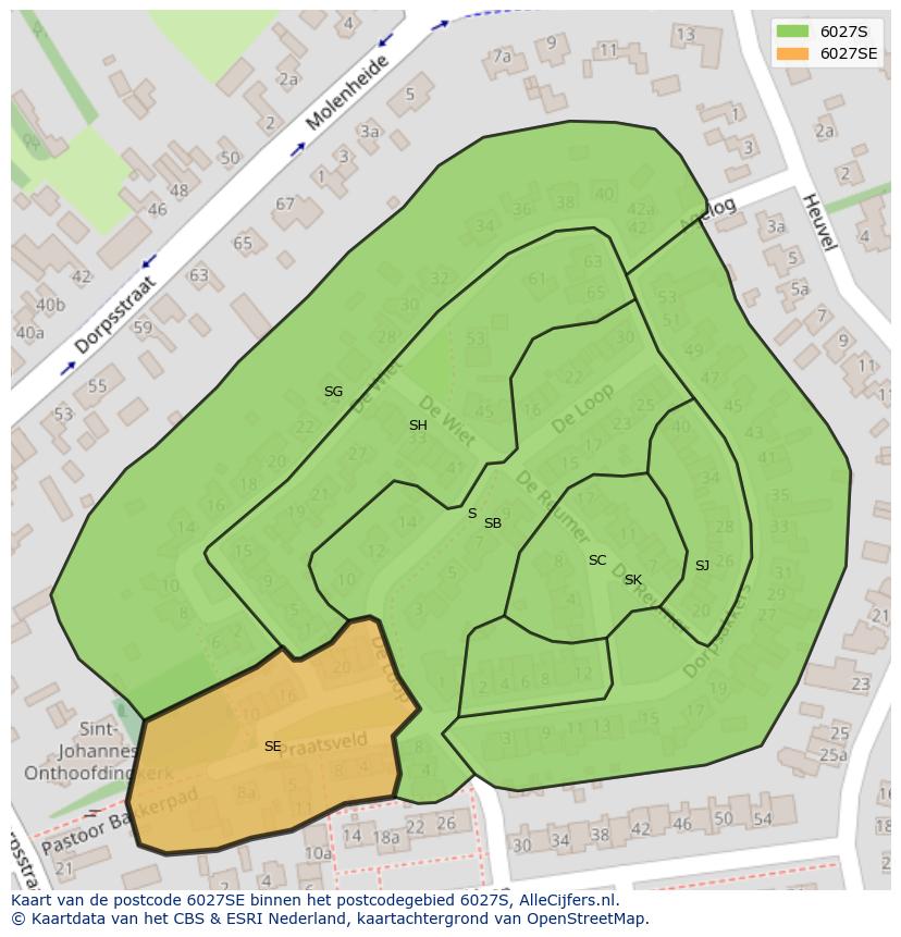 Afbeelding van het postcodegebied 6027 SE op de kaart.