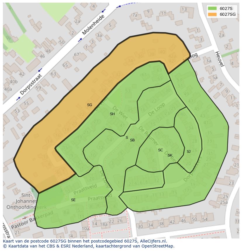 Afbeelding van het postcodegebied 6027 SG op de kaart.