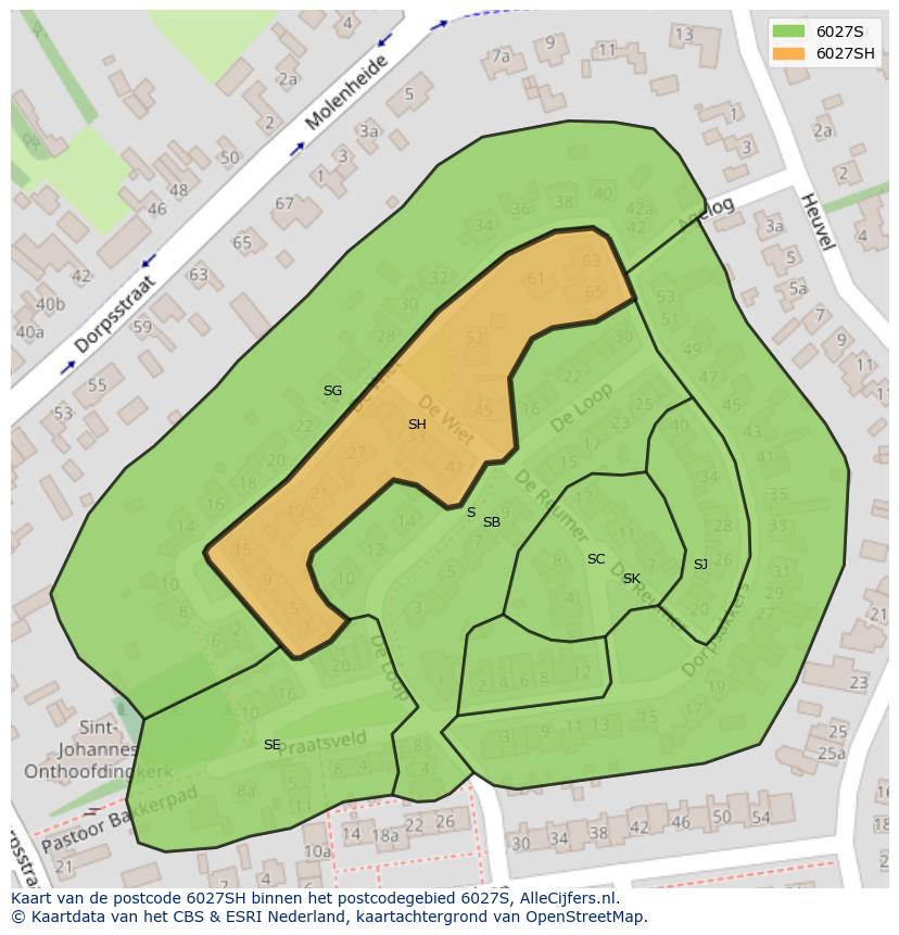Afbeelding van het postcodegebied 6027 SH op de kaart.