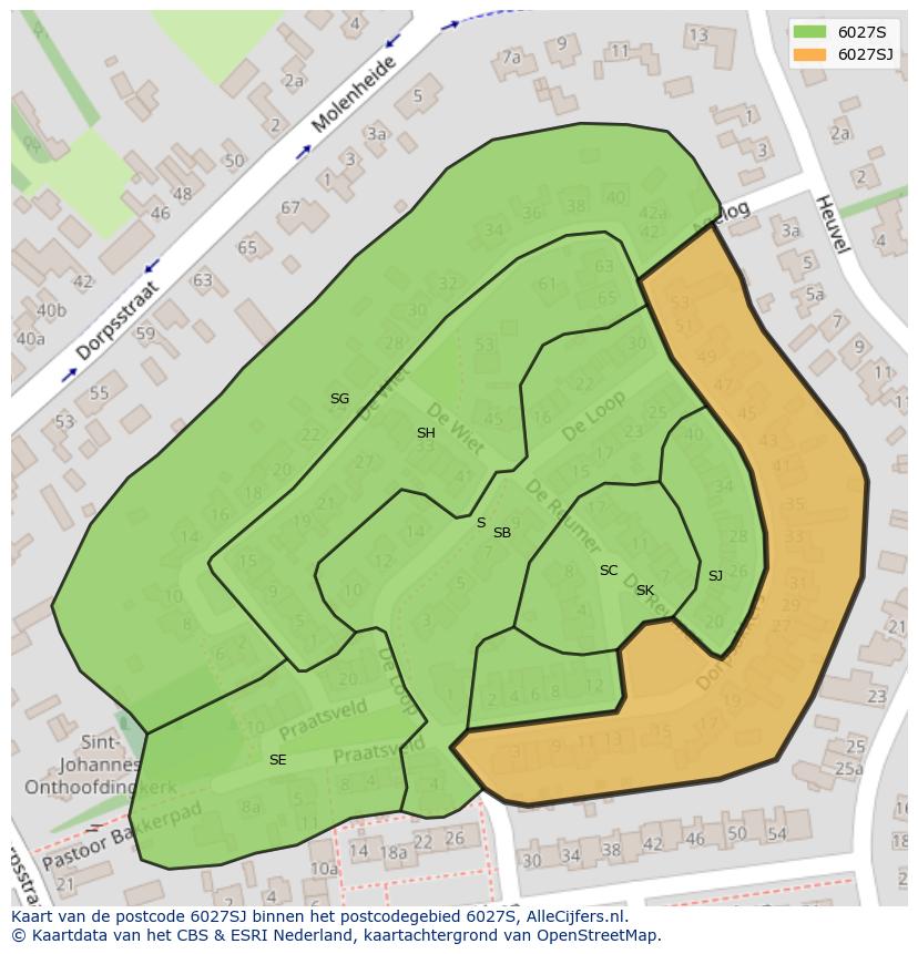 Afbeelding van het postcodegebied 6027 SJ op de kaart.
