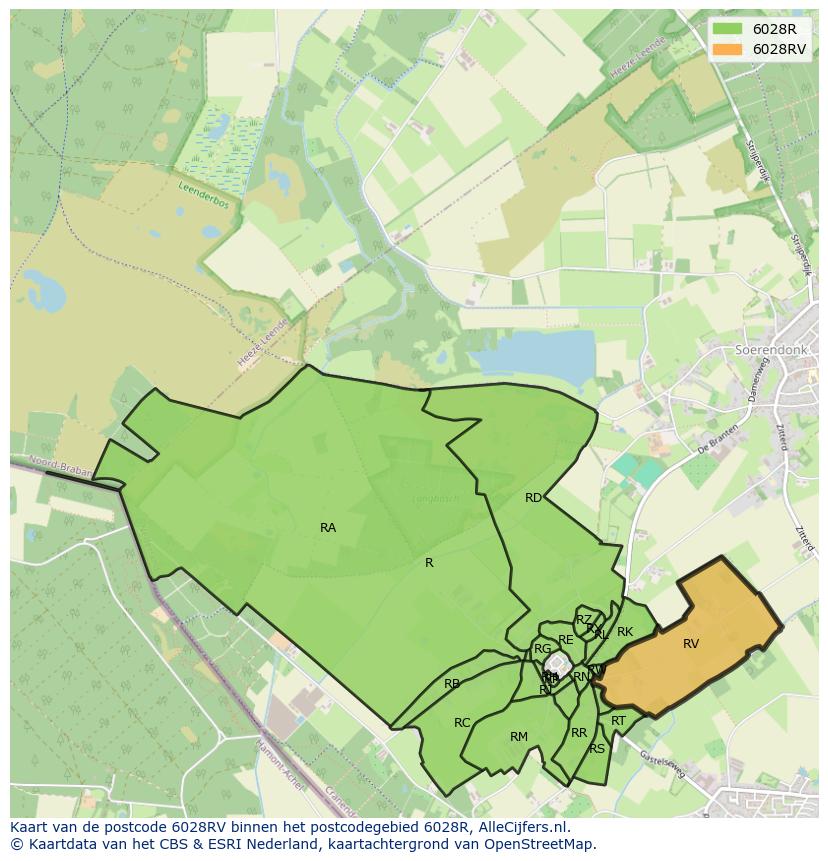 Afbeelding van het postcodegebied 6028 RV op de kaart.