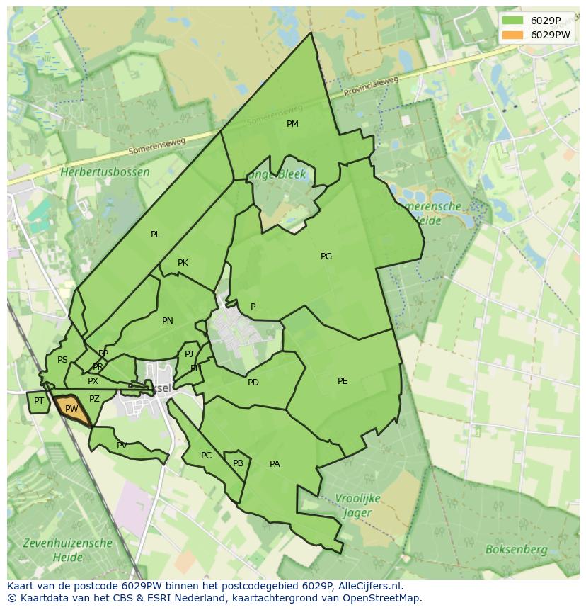 Afbeelding van het postcodegebied 6029 PW op de kaart.