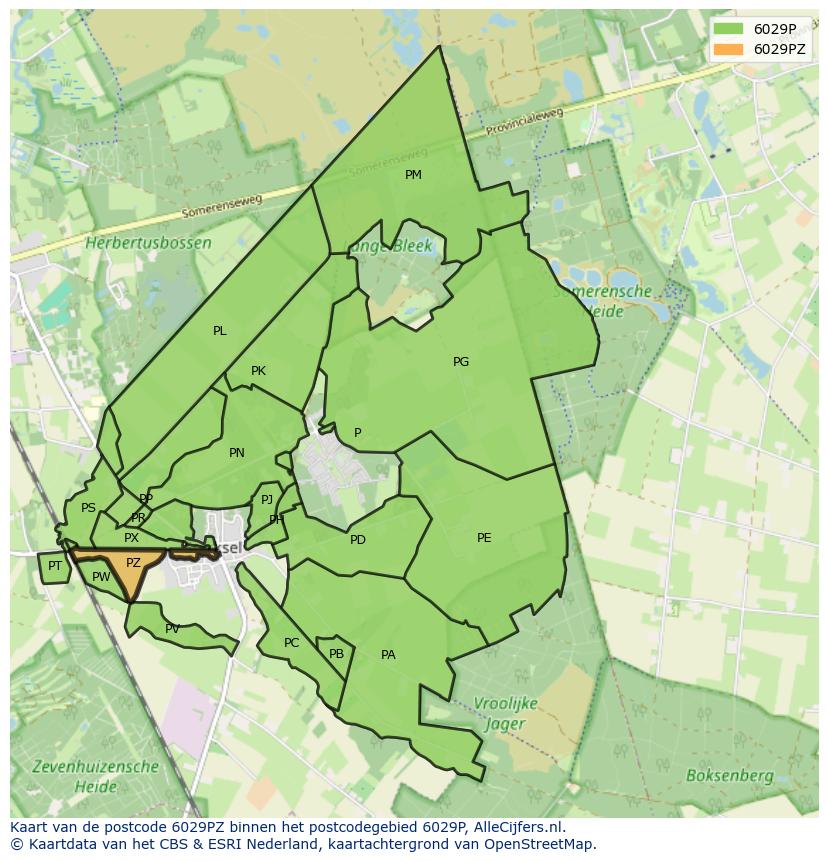 Afbeelding van het postcodegebied 6029 PZ op de kaart.