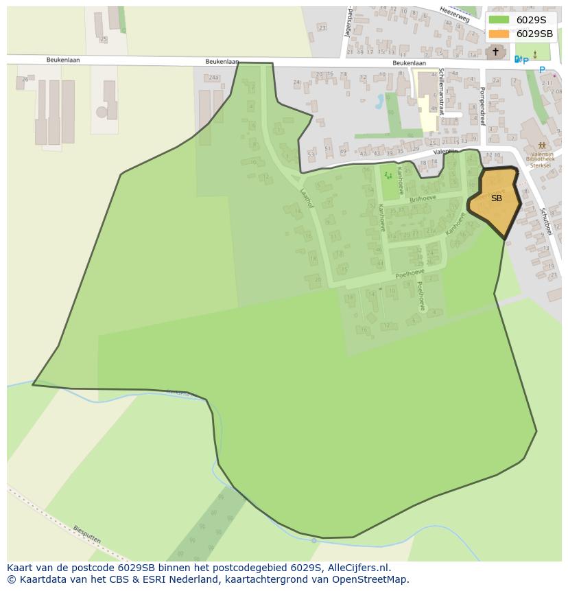 Afbeelding van het postcodegebied 6029 SB op de kaart.