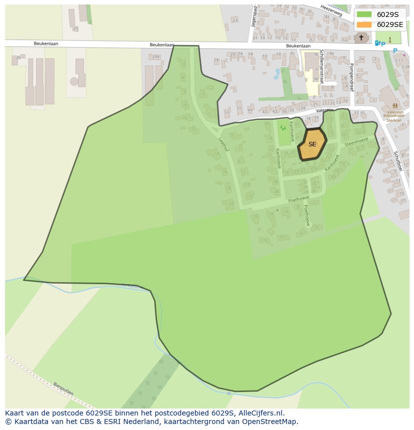 Afbeelding van het postcodegebied 6029 SE op de kaart.
